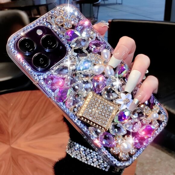 Iphone Phone 15 Pro Pro Max  Clear Purple Diamond Case - Picture 8 of 9